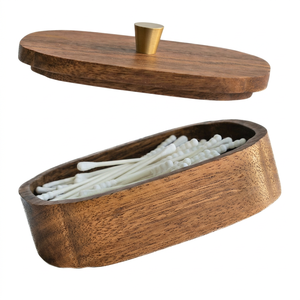 Acacia Wood Eco-Friendly Modern Multifunction Bathroom <b>Storage</b> Jars Double-Layer Canisters for Cotton for Floss Picks Home - Product Image 1