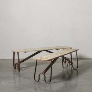 <span class=keywords><strong>Banc</strong></span> vintage en teck 60 ans pieds en <span class=keywords><strong>fer</strong></span> d'origine Rajasthan décor intérieur extérieur rustique polyvalent élégant - Product Image 2