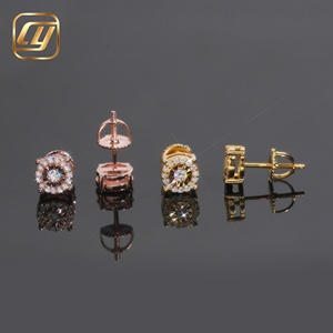 Boucles d'oreilles classiques en moissanite ronde, plaqué or rose 18 carats, sertissage clos, unisexe, pour usage quotidien - Product Image 2