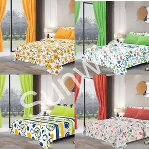 wholesale luxury curtain bedding collection design 100gsm 6 pcs bedsheet bedding set with matching 2 solid color curtain