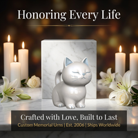 Urne funéraire pour animaux de compagnie biodégradable et écologique en forme de chat mignon, personnalisable avec gravure, design patte, pour cendres de crémation, urnes en céramique sculptées
