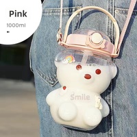Bouteille d'eau mignonne pour enfants de 1000 ml/1400 ml avec paille, bouteille d'eau en plastique pour le sport en plein air, bouteille à boire mignonne pour filles à l'école