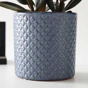Maceta geométrica <span class=keywords><strong>de</strong></span> cerámica para exteriores, superficie cuadrada única para flores, azul marino - Product Image 2