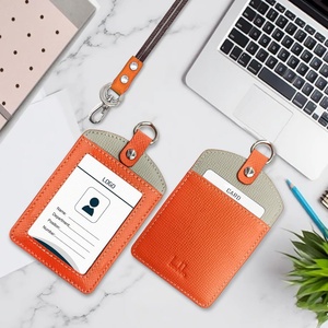 Boshiho Factory Office Badge Holder Real <b>Leather</b> ID Badge Card Holder with Neck <b>Lanyard</b> ID Card Holder - Product Image 4