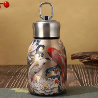 Thermos de luxe 300 ml en acier inoxydable doré C304 sans BPA, isolation thermique 6-12 heures, motif papillon paon chinois, cadeau d'affaires