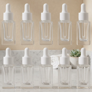 Nuevo Envase Cosmético de Lujo Personalizado, Botella de Vidrio con Gotero para Suero y Mascarilla Facial, Cuadrada, Plana, de Fondo Grueso, 30 ml, Transparente Morado - Product Image 3