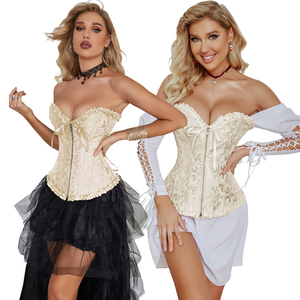 Lingerie <strong>Basque</strong> Plus Size Satin Flower Print Bustier <strong>Top</strong> Vintage Korsett Exotic Overbust Corsets With Zipper Front - Product Image 4