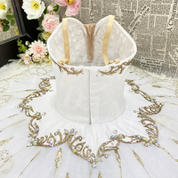 T1001 Service Personnalisé Adultes Enfants Blanc Motifs Dorés Tenue de Scène Danse Tutu de Ballet Professionnel Effet Pancake