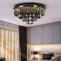 Plafonnier LED rond noir multicouche contemporain en acier inoxydable à montage en surface pour chambre et salon