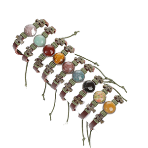 <span class=keywords><strong>Bracelet</strong></span> en cuir avec breloques pour femme, pierres précieuses, fait main, minimaliste, bohème, croix authentique, taille ajustable, cadeau pour elle - Product Image 1