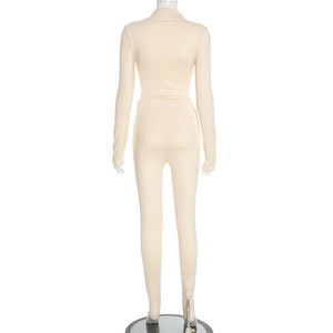 2025 Outono Feminino Sporty 2 Peça Set Sexy Manga Longa Bodysuit + Butt Lifting Calças Pés Combinando Fatos de Tricô - Product Image 6