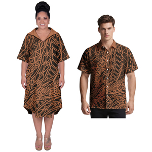 Traje de Pareja Personalizado, Camisas Hawaianas para Hombre, Vestidos Samoanos con Cuello en V para Mujer, Estilo Tribal Polinesio Elegante, Tallas Grandes, Ropa para Parejas - Product Image 6