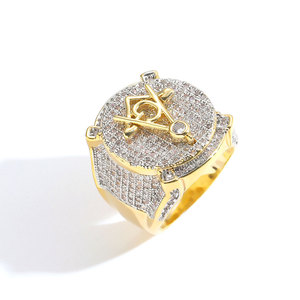 嘻哈戒指欧美复古AG共济会戒指真金全锆石创意个性嘻哈男士戒指 - Product Image 5