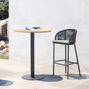 Kursi bar tali luar ruangan Nordik, kursi bar rotan kreatif, kursi bar restoran alfresco, kursi belakang luar ruangan