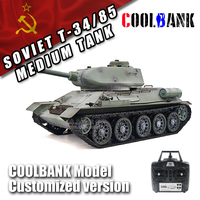 COOLBANK Char d'assaut T-34/85 RC personnalisé camouflage neige 3909-1 PRO Modèle de combat soviétique avec tir de billes, fumée et son 2.4Ghz Édition de collection