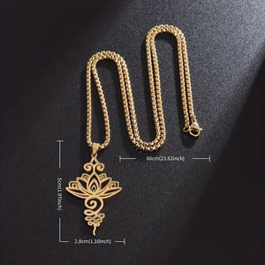 Collana di fiori in acciaio inossidabile a forma di fiore in acciaio al titanio, loto cavo, collana in stile palazzo - Product Image 3