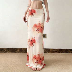 Jupe midi à imprimé floral de style occidental pour femmes, taille basse, moulante, extensible, coupe ajustée, tenue d'été pour les vacances - Product Image 5