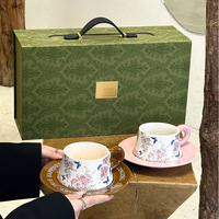 Ensemble de tasses à café en céramique florale Anji Newell avec soucoupe, cadeau pour les couples, pour la maison, le café, le service de desserts, cadeau de mariage et pause-café