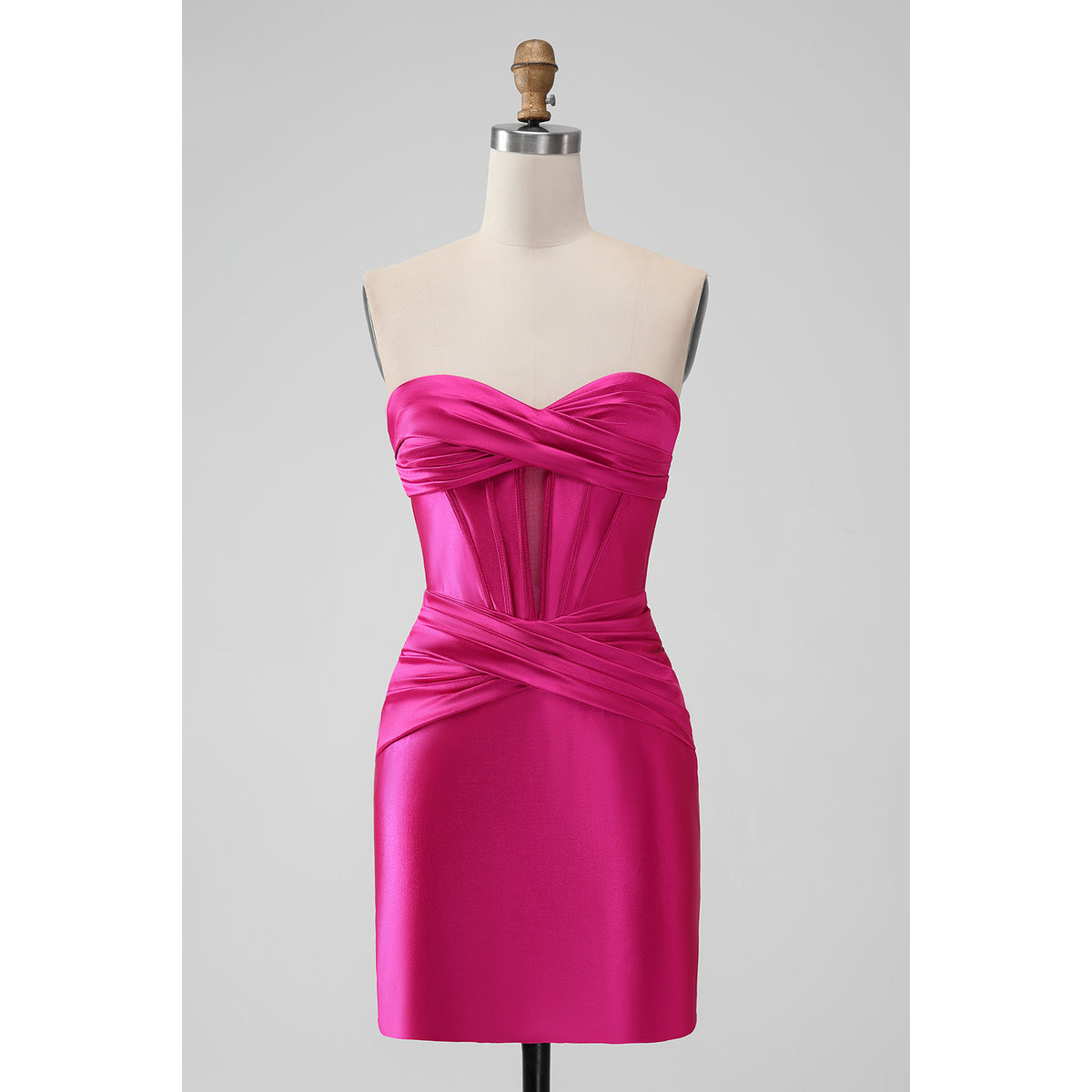 green emerald velvet dress Strapless Short Hot Pink Satin Prom Dresses, Short Hot Pink Graduation  Homecoming Dresses main image 1