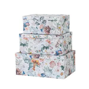 Custom Home Decor Decorative Storage Pretty Floral Paperboard Floral Cardboard Flower Paper Large Nesting Gift Boxes With Lid