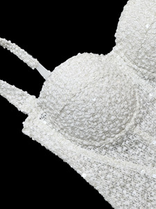 Chuangerm en stock Nouvelle collection 2026 Lingerie <span class=keywords><strong>de</strong></span> mariée tendance en dentelle texturée avec petites paillettes, corset gainant <span class=keywords><strong>la</strong></span> taille, haut caraco - Product Image 3