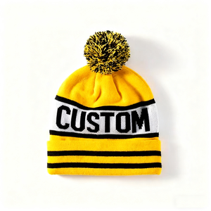 Sản Xuất Thêu Logo Acrylic Pom Pom Beanie Mũ Unisex Đan Mùa Đông <span class=keywords><strong>Bobble</strong></span> Beanie <span class=keywords><strong>Hat</strong></span> Với Biểu Tượng Tùy Chỉnh - Product Image 3