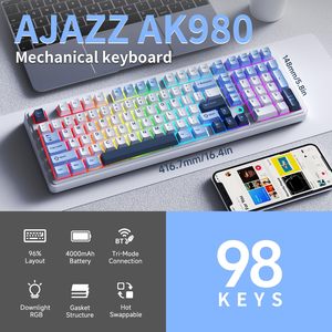 Clavier mécanique DIY Ak980 Flying Fish Switch (couleurs d'usine bleu-blanc-marine) Tri-mode RGB - Product Image 3