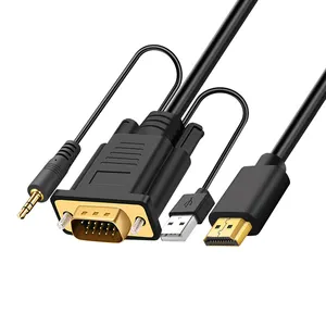 多功能HDMI至VGA电缆，带3.5毫米音频黑色高清视频转换器公对公1合1 1m 2m 3m 5m
