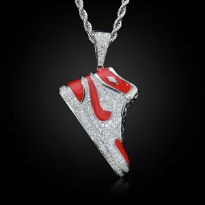 Personalizado VVS1 moissanite diamante 925 Plata blanco oro rojo zapatos personalizado colgante collar Hip Hop joyería Iced para hombres