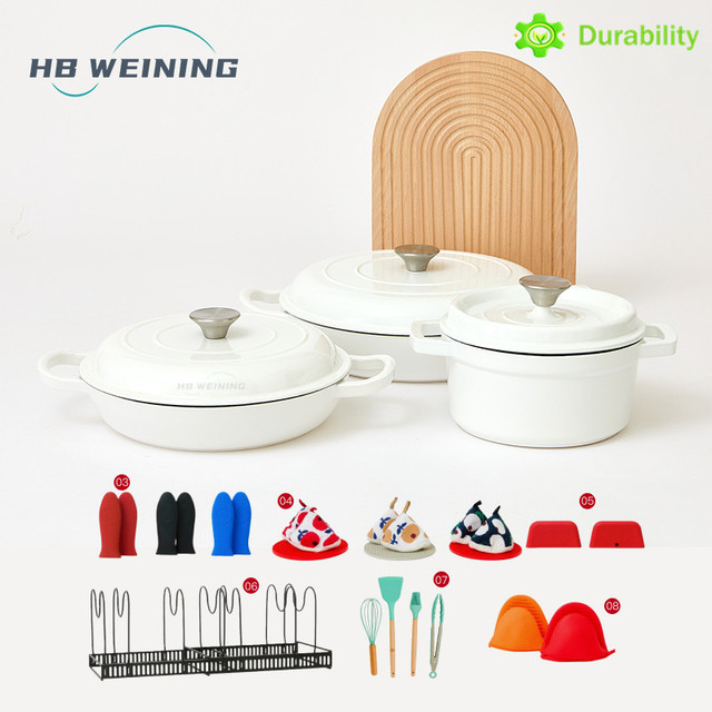 Non Stick Enameled Cast Iron Pots Enameled Cast Iron Dutch Oven Cookware Set for Bread Baking Oven Safe Healthy Gas Induction