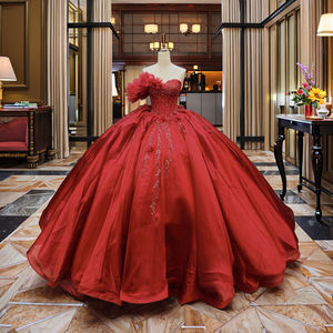 Abito <span class=keywords><strong>da</strong></span> <span class=keywords><strong>Sera</strong></span> <span class=keywords><strong>Vintage</strong></span> di Lusso in Raso con Scollatura a Cuore Vestidos De 15 Anos con Strascico Lungo fino a Terra Abito Quinceañera - Product Image 1