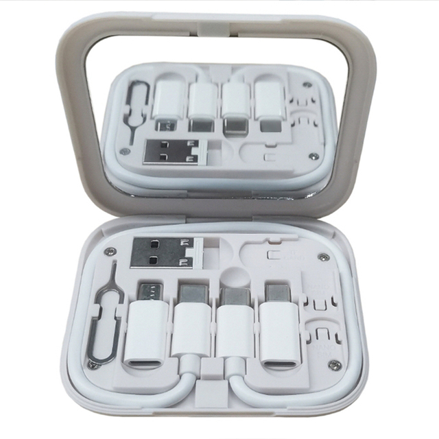 Factory Multi USB Adapter Travel Charger Kit Multi Function Charger Case Phone Holder Tray Eject Pin Data Cable Set Storage Box