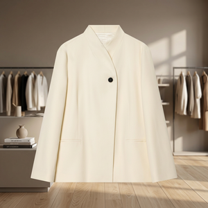 Nueva Colección Primavera/Otoño 2026: Blusa Casual para Mujer, Color Sólido, Corte Holgado, Cuello Mandarín con un Botón, Transpirable, Poliéster - Product Image 3