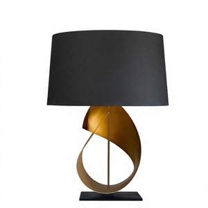Modern Gold Metal Base Black Fabric Flower Shade Eco-Friendly Eye Caring <b>LED</b> 3000K Warm White Table <b>Lamp</b> for Bedroom Decor - Product Image 1