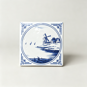 Carrelage Bleu Delft Bateau à Voile 100x100mm Brillant Sérigraphié à la Main Céramique Carreaux d'Intérieur Modernes Accents Style Néerlandais Résistant à la Chaleur - Product Image 1