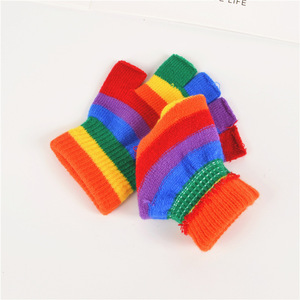 Gants arc-en-ciel ouvert <span class=keywords><strong>sans</strong></span> <span class=keywords><strong>doigts</strong></span>, pour enfants, en tricot, doux, chauds et colorés, d'hiver, personnalisés, collection - Product Image 4