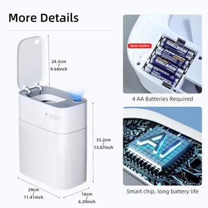 Cubo de Basura Automático Impermeable de 3 Galones con Tapa, Sensor de Movimiento para Baño, Contenedor de Residuos Inteligente - Product Image 5