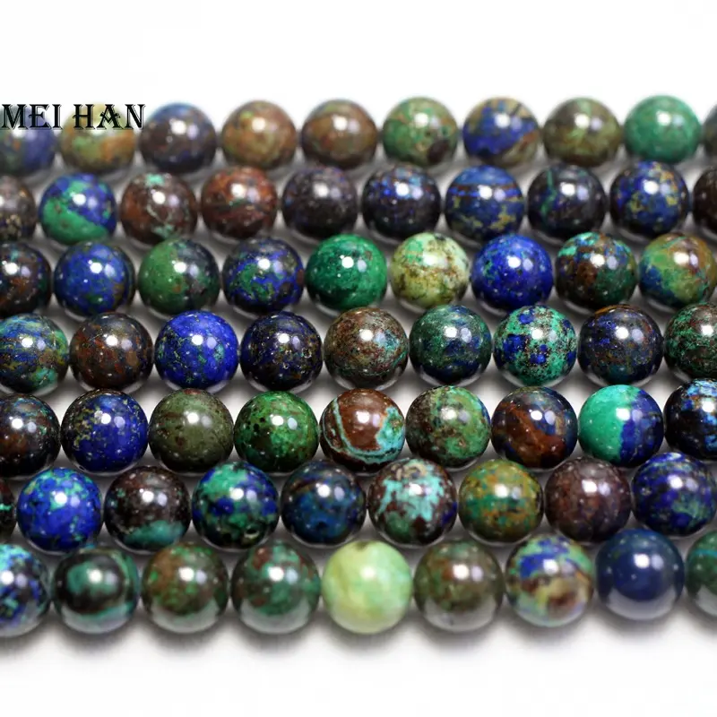 Meihan Wholesale Natural A++ Chrysocolla Azurite Smooth Round Loose Beads For Jewelry Making Design DIY