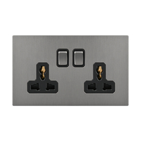 Interrupteur mural multifonctionnel FIKO minimaliste rétro en acier inoxydable nickelé brossé gris UK/EU avec bouton à bascule USB+C