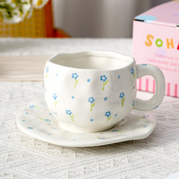 Set Cangkir Kopi Cantik dengan Piring, Hadiah Komersial, Cangkir Sarapan Gaya Pastoral, Keramik, Segar, Lucu, Lukisan Tangan