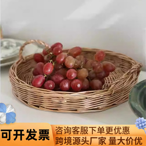 Panier à fruits rond en osier tressé, plateau de 29 cm, panier de rangement pour bureau, plateau à collations pour salon - Product Image 5