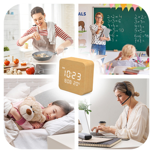 Horloge numérique électronique à affichage LED <span class=keywords><strong>en</strong></span> bois, design simple, pour chambre, bureau, famille, studio individuel, salle de classe - Product Image 6