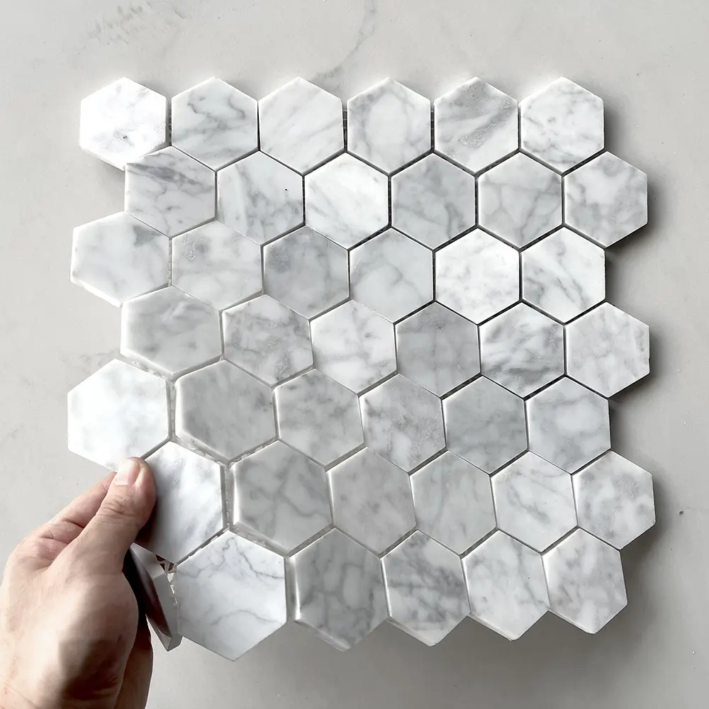 Kewent Mosaic High Quality Natural Mosaico Marmo Honeycomb Hexagon Marble Stone Mosaic Tile For Wall   Floor