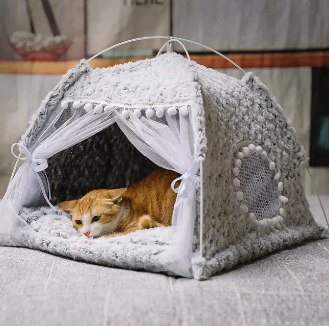 여름 개 텐트 침대 새로운 실내 저렴한 가격 고양이 텐트 세미 폐쇄 접이식 고양이 텐트