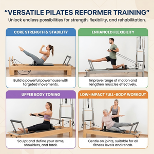 Reformer Pilates stable avec demi-tourneuse, chariot fluide et roues silencieuses, appareil de qualité studio pour programmes de physiothérapie - Product Image 6