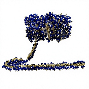 Peacock Blue Color Grape Chain, Hydro Quartz 2.5mm beads <b>Wire</b> Wrapped Dangling Cluster Sold per foot - Product Image 1