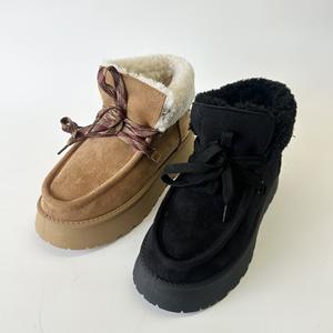 {Personnalisation d'usine} Fukallen Bottes de neige à semelles épaisses garnies de fourrure de couleur camel pour femmes Style populaire - Product Image 4