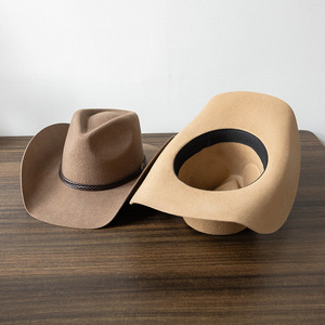 Chapeaux de cowboy western 100% feutre de <span class=keywords><strong>laine</strong></span> à large bord, couronne Cattleman, bande en cuir tressé, style vintage, pour le rodeo et le style country, vente en gros - Product Image 4