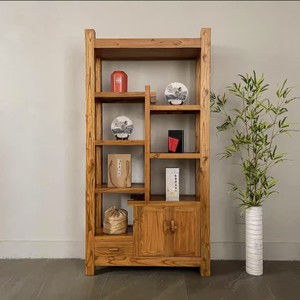 Vitrina <span class=keywords><strong>de</strong></span> <span class=keywords><strong>Madera</strong></span> Maciza China Antigua Restaurada, Estantería Ajustable para Sala <span class=keywords><strong>de</strong></span> Estar, Mueble <span class=keywords><strong>de</strong></span> Exhibición Vintage - Product Image 4