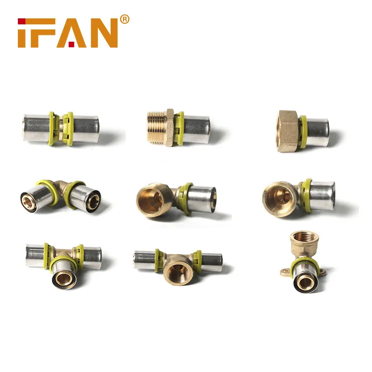 IFAN High Quality Push In PEX Pipe Fitting 16-32mm Brass Press Fitting For Gas PEX Plumbing Press Fitting